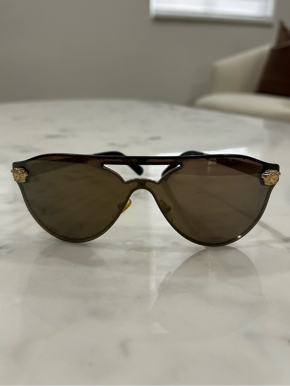 Versace Brown Shield Sunglasses with Gold Medusa Accents